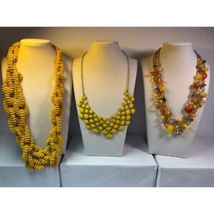 3 yellow statement bib flower floral bling enamel necklaces bundle lot